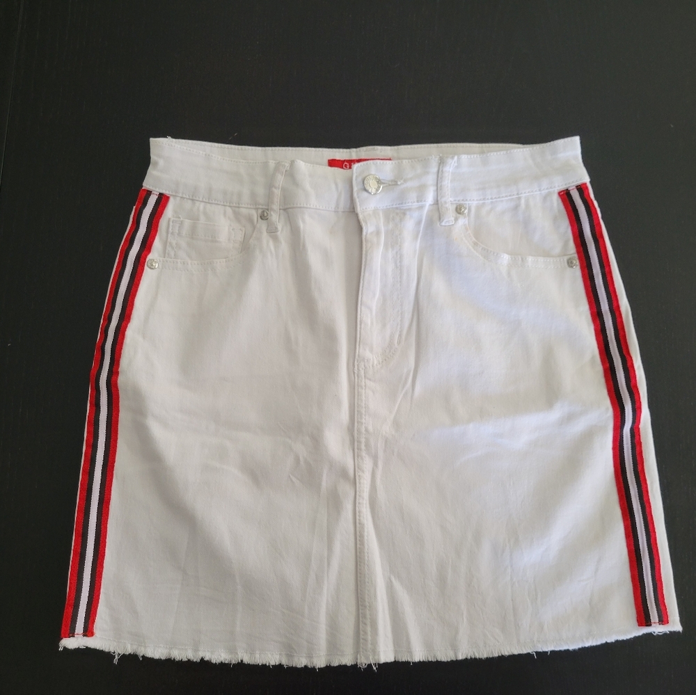 Guess Jeans White Denim Skirt With Red/white Side Strips Medium